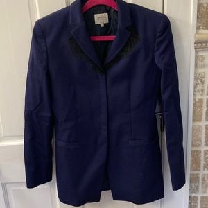 Giorgio Armani Navy Blue Lace-Trim Blazer